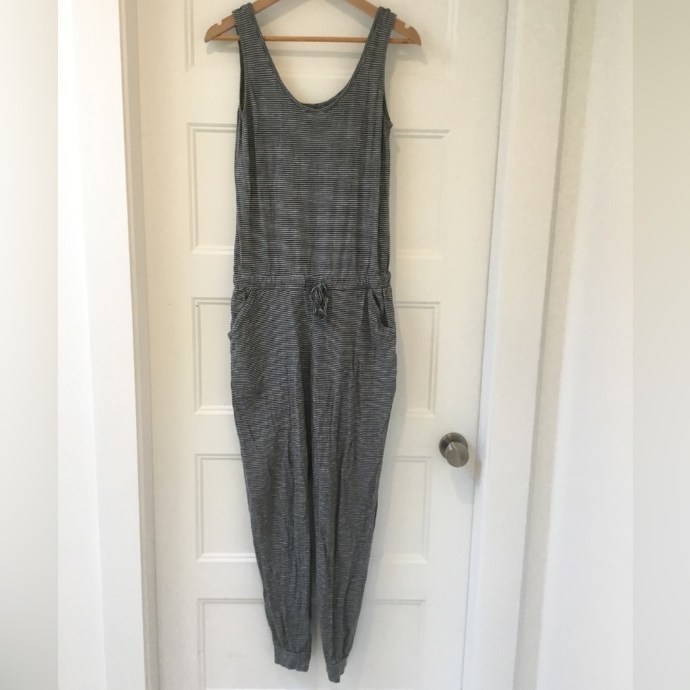 Pact Blue and White Sleeveless Jumpsuit with Elastic Waist